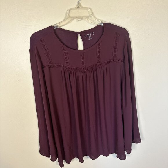 Womens 2X Peasant Top Loft Plus Keyhole Back Plum Blouse 20 22 Long Sleeve - Picture 2 of 5